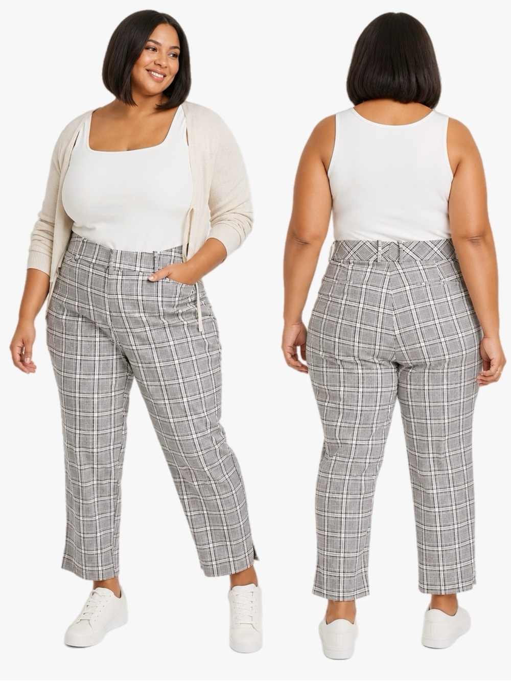 Ava & Viv Plus Size 17 Gray Plaid Ankle Pants Career Office Stretch Trousers